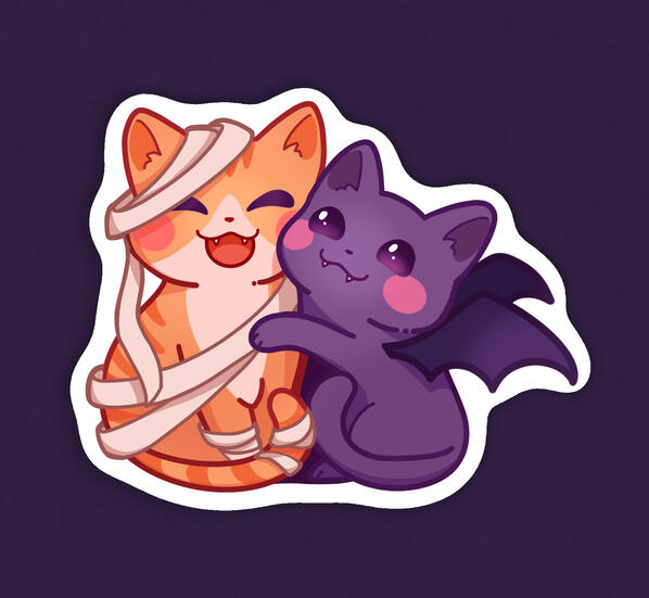 Halloween sticker: Mummy cat and bat cat